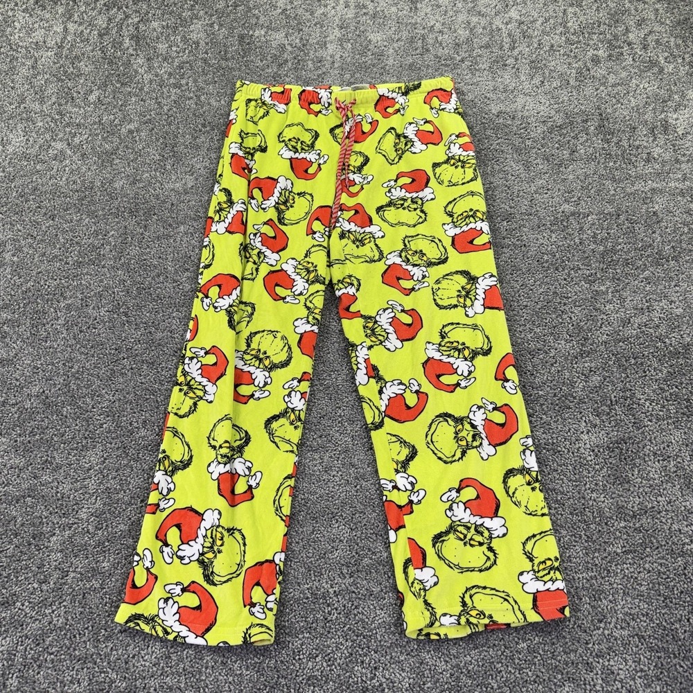 The Grinch Dr Seuss Pajama Pants Kids L 12-14 Green Fleece Santa Christmas Print